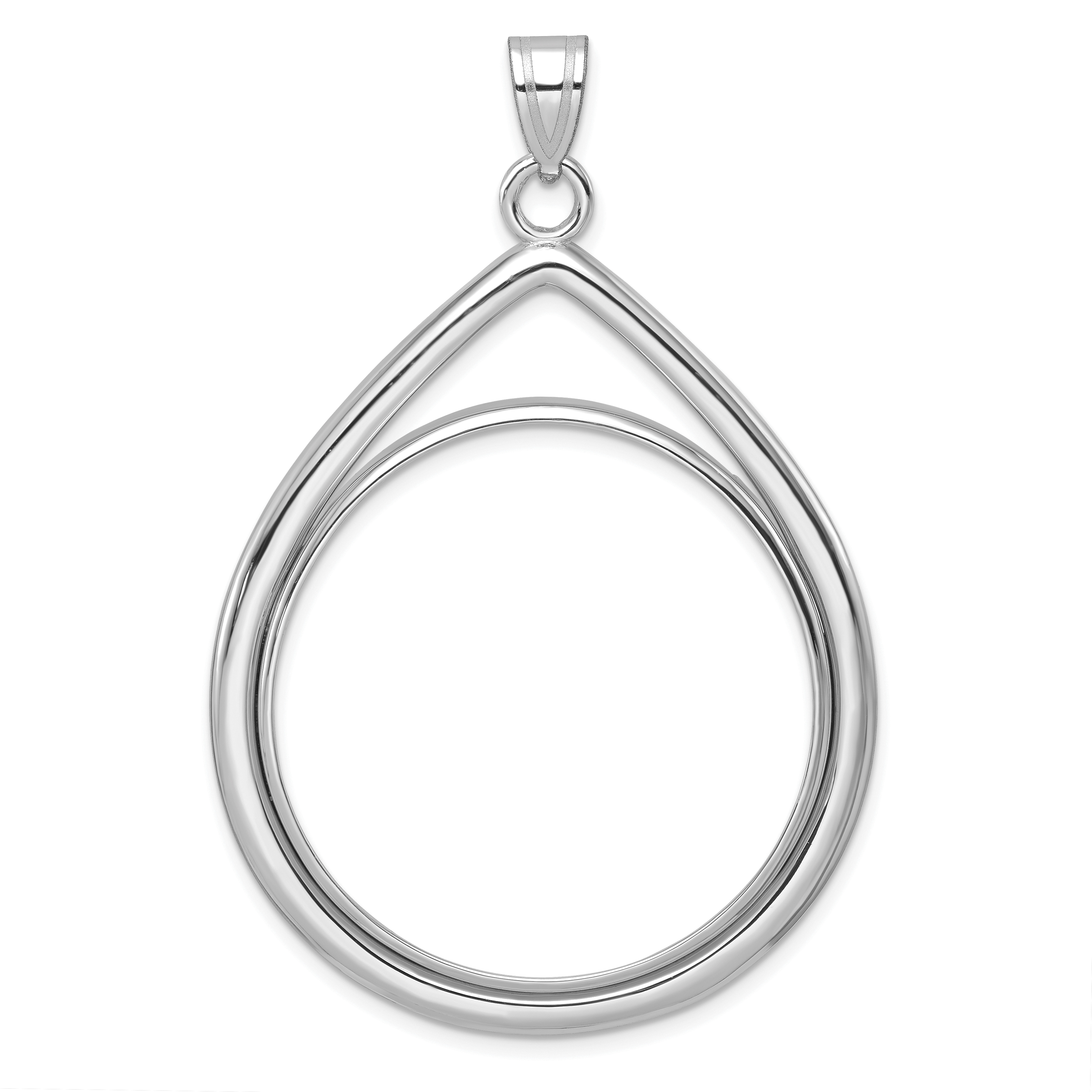 Wideband Distinguished Coin Jewelry 14k White Gold Polished Lightweight Teardrop 32.7mm Prong Coin Bezel Pendant (C8191W/32.7)