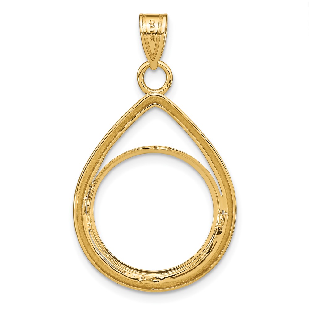 Wideband Distinguished Coin Jewelry 14k Polished Lightweight Teardrop 16.5mm Prong Coin Bezel Pendant (C8191/16.5)