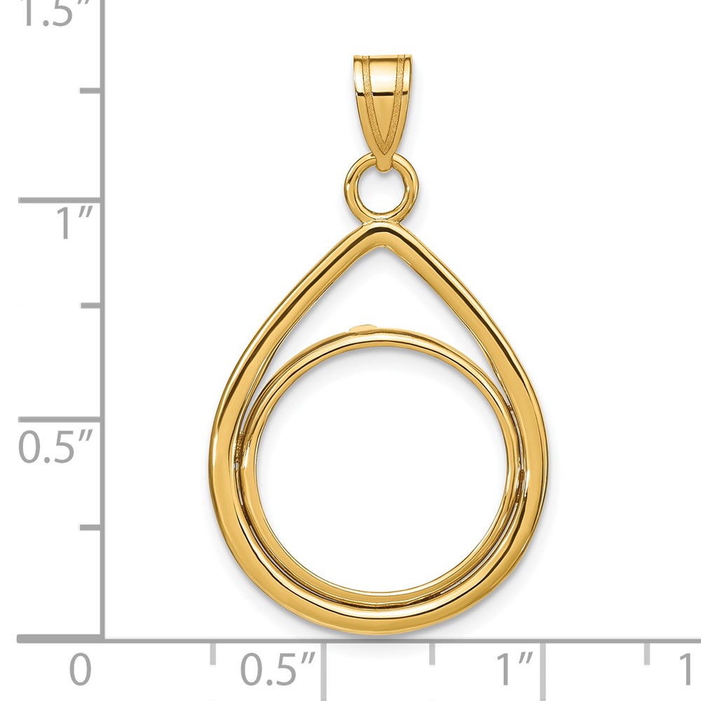 Wideband Distinguished Coin Jewelry 14k Polished Lightweight Teardrop 16.5mm Prong Coin Bezel Pendant (C8191/16.5)