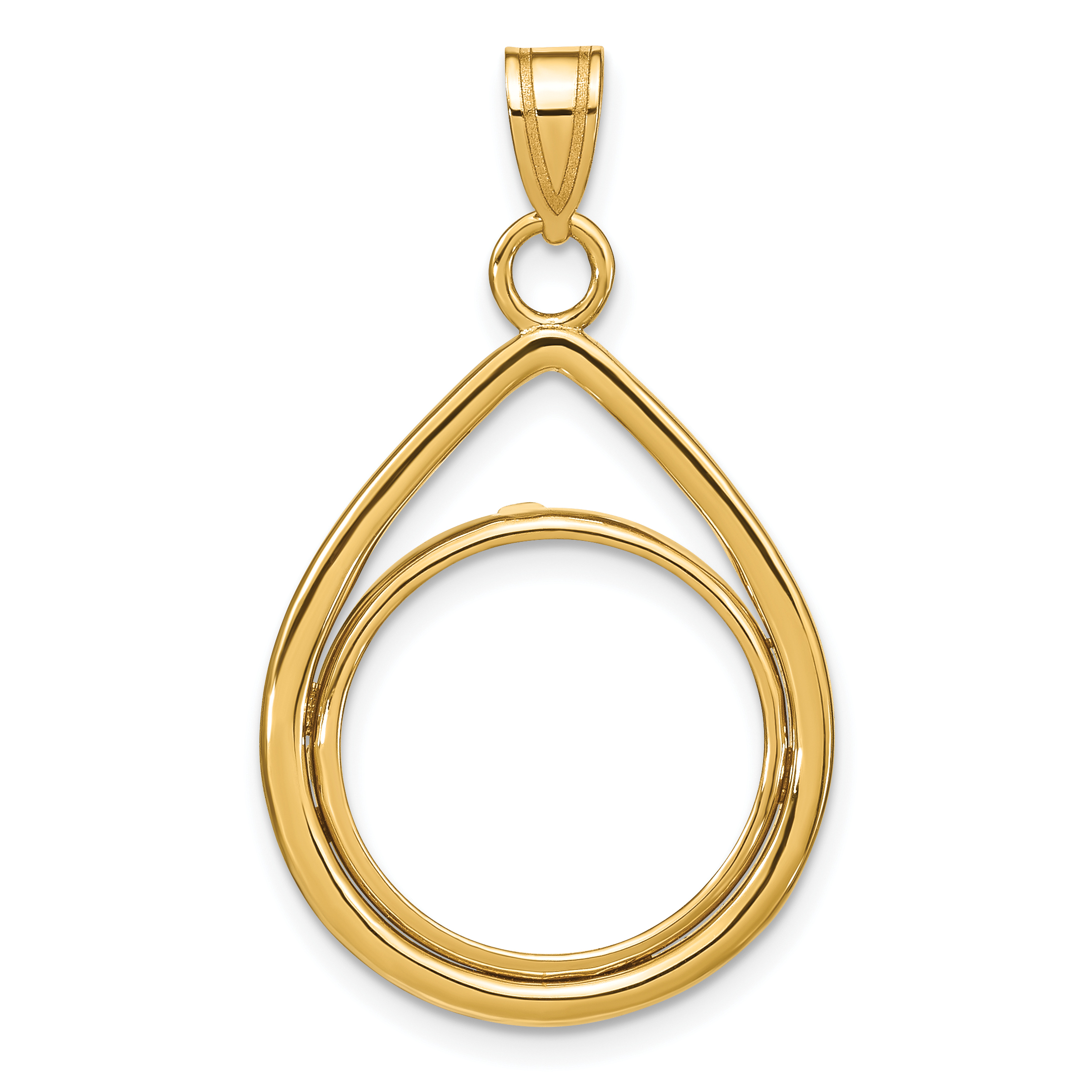 Wideband Distinguished Coin Jewelry 14k Polished Lightweight Teardrop 16.5mm Prong Coin Bezel Pendant (C8191/16.5)