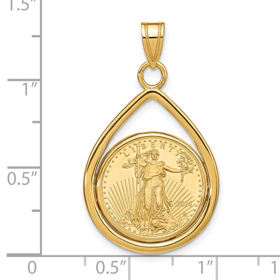 Wideband Distinguished Coin Jewelry 10k Polished Lightweight Teardrop Mounted 1/10oz American Eagle Prong Coin Bezel Pendant