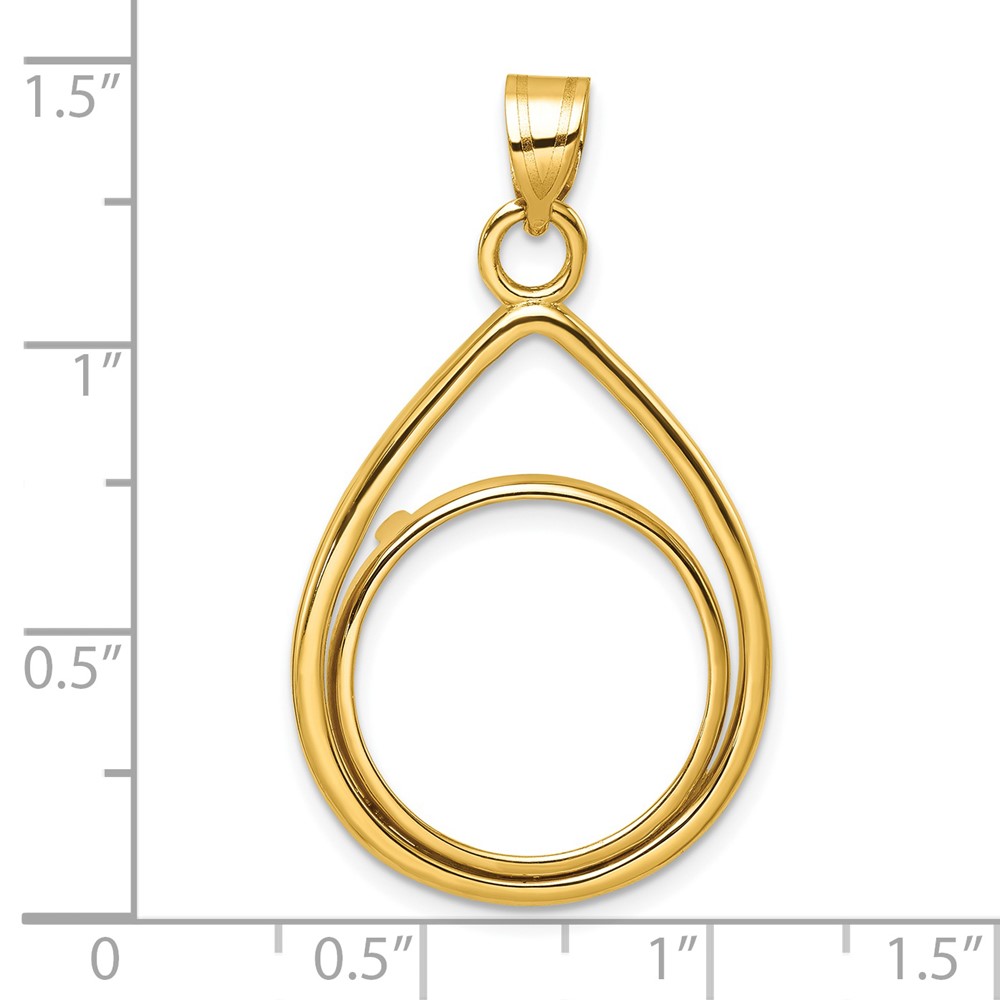 Wideband Distinguished Coin Jewelry 14k Polished Lightweight Teardrop 18.0mm Prong Coin Bezel Pendant (C8191/18.0)