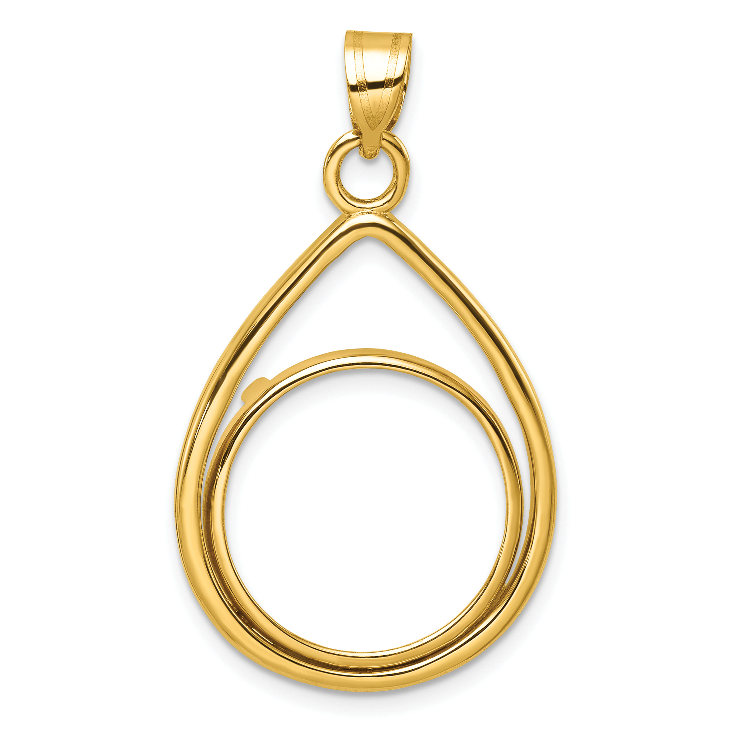 Wideband Distinguished Coin Jewelry 14k Polished Lightweight Teardrop 18.0mm Prong Coin Bezel Pendant (C8191/18.0)