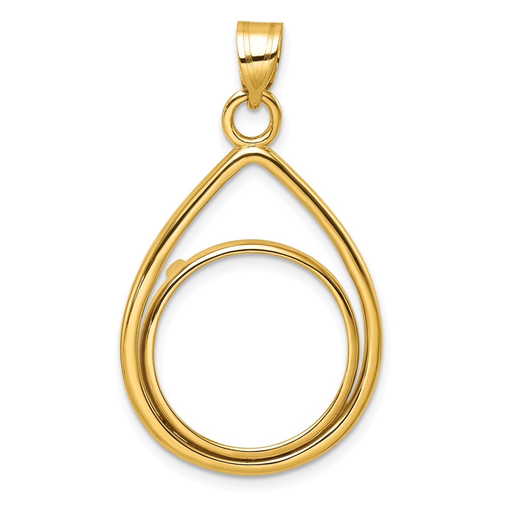 Wideband Distinguished Coin Jewelry 14k Polished Lightweight Teardrop 18.0mm Prong Coin Bezel Pendant (C8191/18.0)