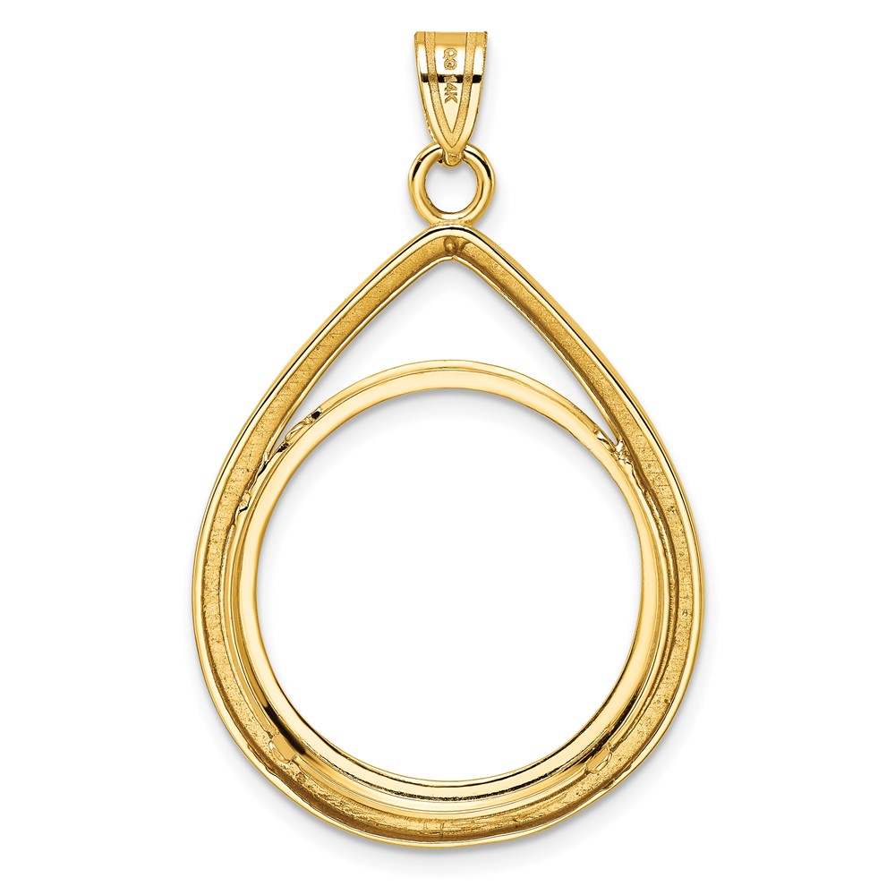 Wideband Distinguished Coin Jewelry 14k Polished Lightweight Teardrop 22.0mm Prong Coin Bezel Pendant (C8191/22.0)