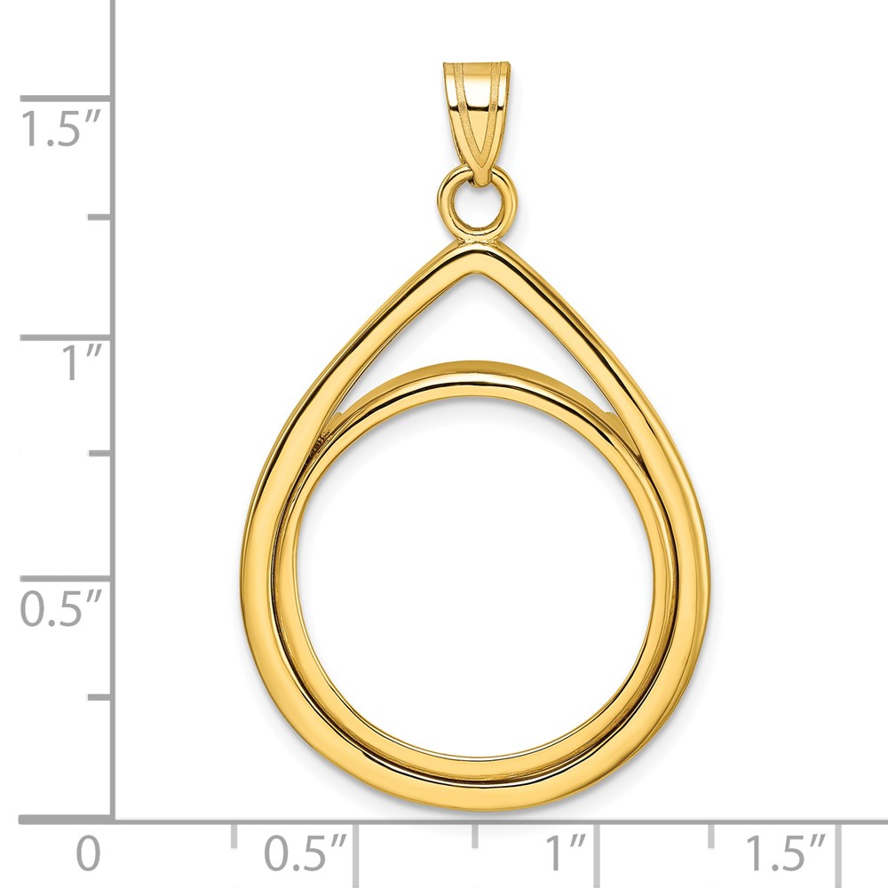 Wideband Distinguished Coin Jewelry 14k Polished Lightweight Teardrop 22.0mm Prong Coin Bezel Pendant (C8191/22.0)