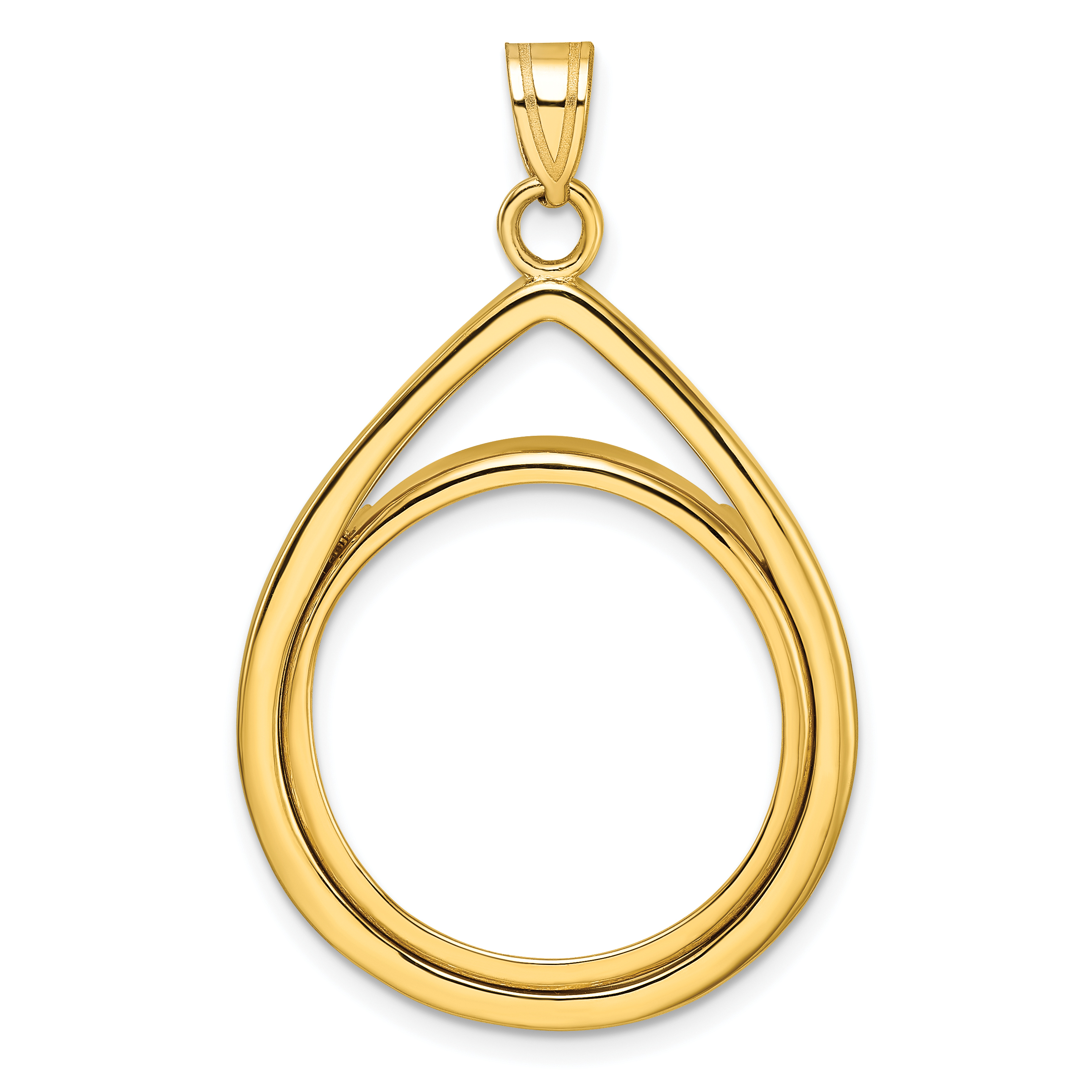 Wideband Distinguished Coin Jewelry 14k Polished Lightweight Teardrop 22.0mm Prong Coin Bezel Pendant (C8191/22.0)