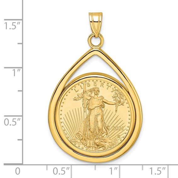 Wideband Distinguished Coin Jewelry 10k Polished Lightweight Teardrop Mounted 1/4oz American Eagle Prong Coin Bezel Pendant