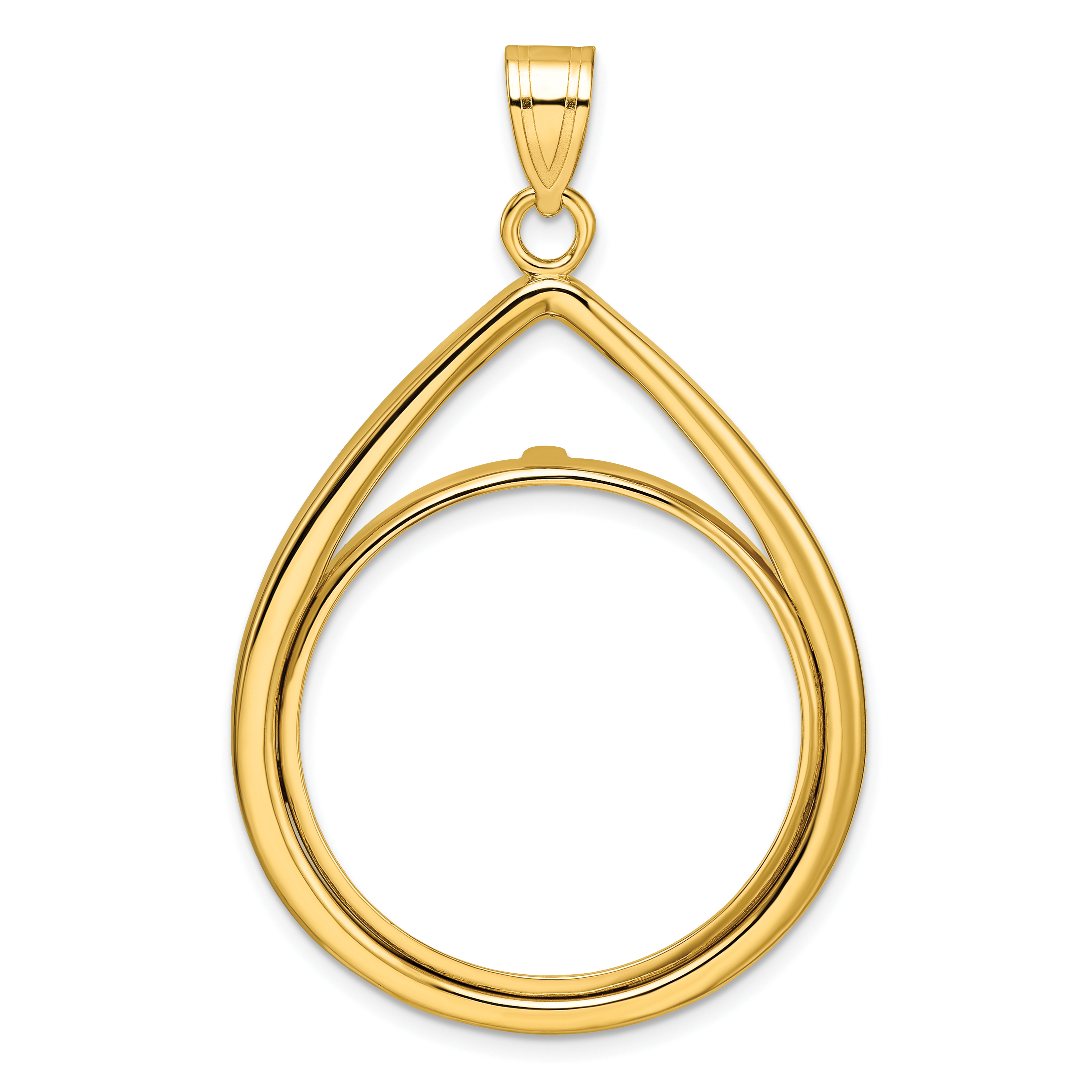 Wideband Distinguished Coin Jewelry 14k Polished Lightweight Teardrop 27.0mm Prong Coin Bezel Pendant (C8191/27.0)