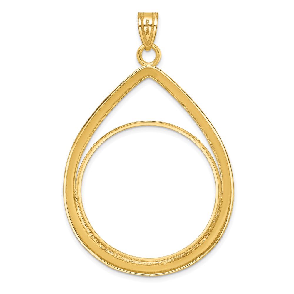 Wideband Distinguished Coin Jewelry 14k Polished Lightweight Teardrop 32.0mm Prong Coin Bezel Pendant (C8191/32.0)