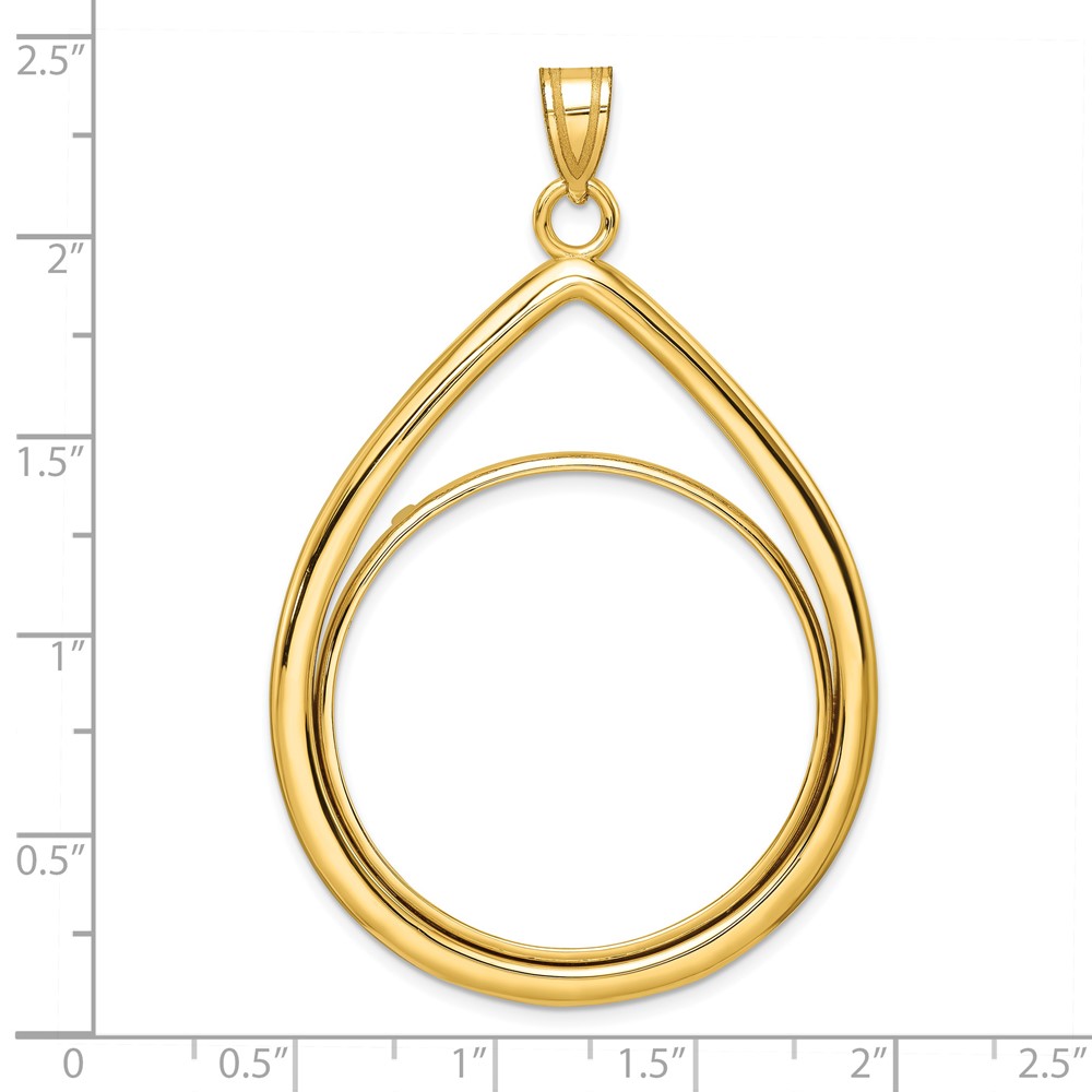 Wideband Distinguished Coin Jewelry 14k Polished Lightweight Teardrop 32.0mm Prong Coin Bezel Pendant (C8191/32.0)