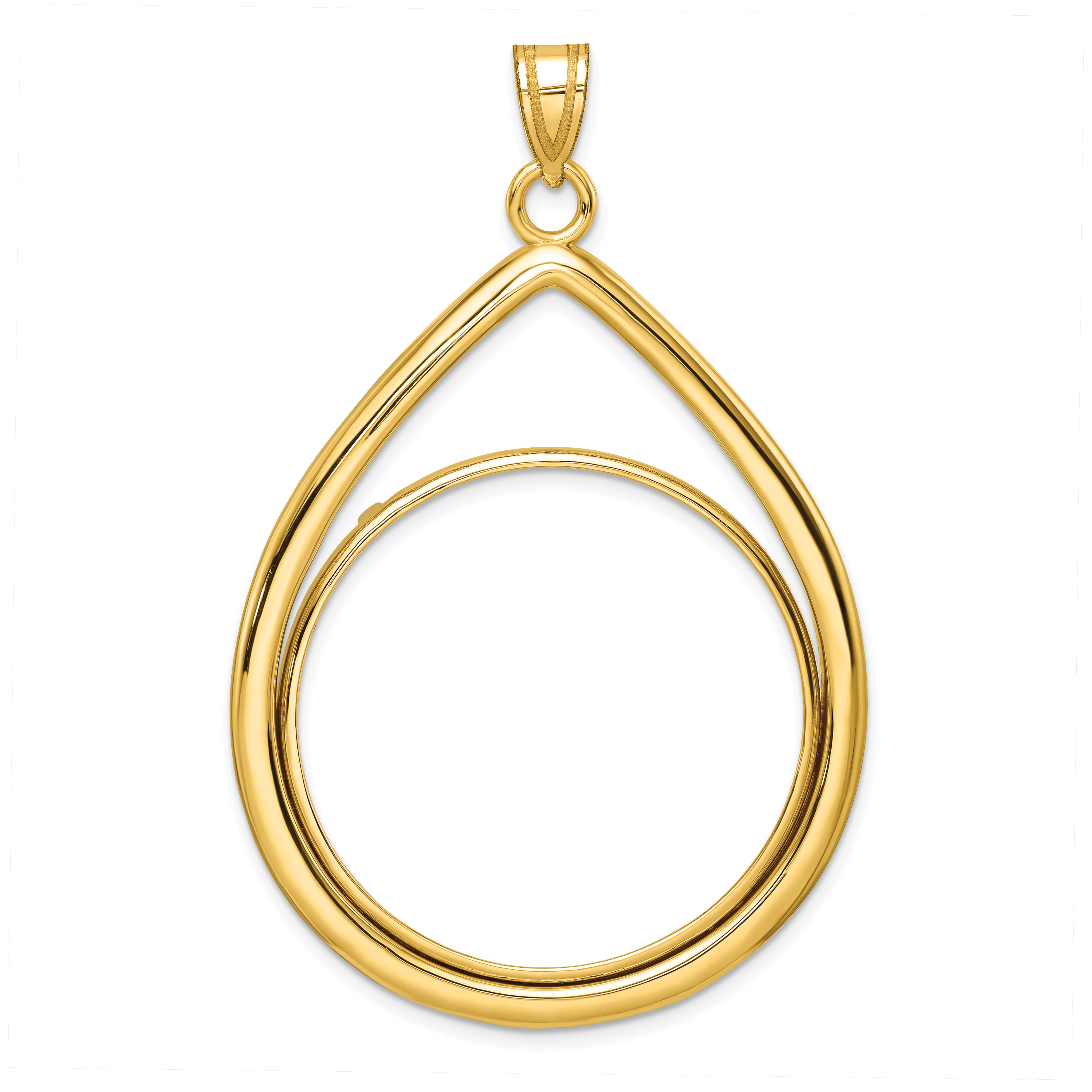 Wideband Distinguished Coin Jewelry 14k Polished Lightweight Teardrop 32.0mm Prong Coin Bezel Pendant (C8191/32.0)