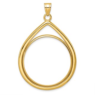 Wideband Distinguished Coin Jewelry 10k Polished Lightweight Teardrop 32.7mm Prong Coin Bezel Pendant