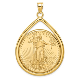 Wideband Distinguished Coin Jewelry 10k Polished Lightweight Teardrop Mounted 1oz American Eagle Prong Coin Bezel Pendant