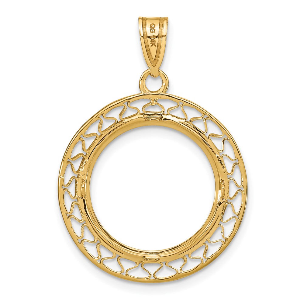 Wideband Distinguished Coin Jewelry 14k Polished and Diamond-cut Fancy Wire 16.5mm Prong Coin Bezel Pendant (C8193D/16.5)
