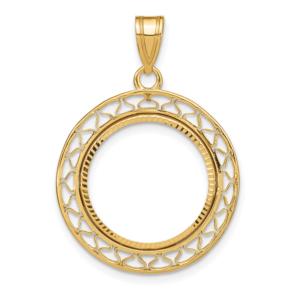 Wideband Distinguished Coin Jewelry 14k Polished and Diamond-cut Fancy Wire 16.5mm Prong Coin Bezel Pendant (C8193D/16.5)