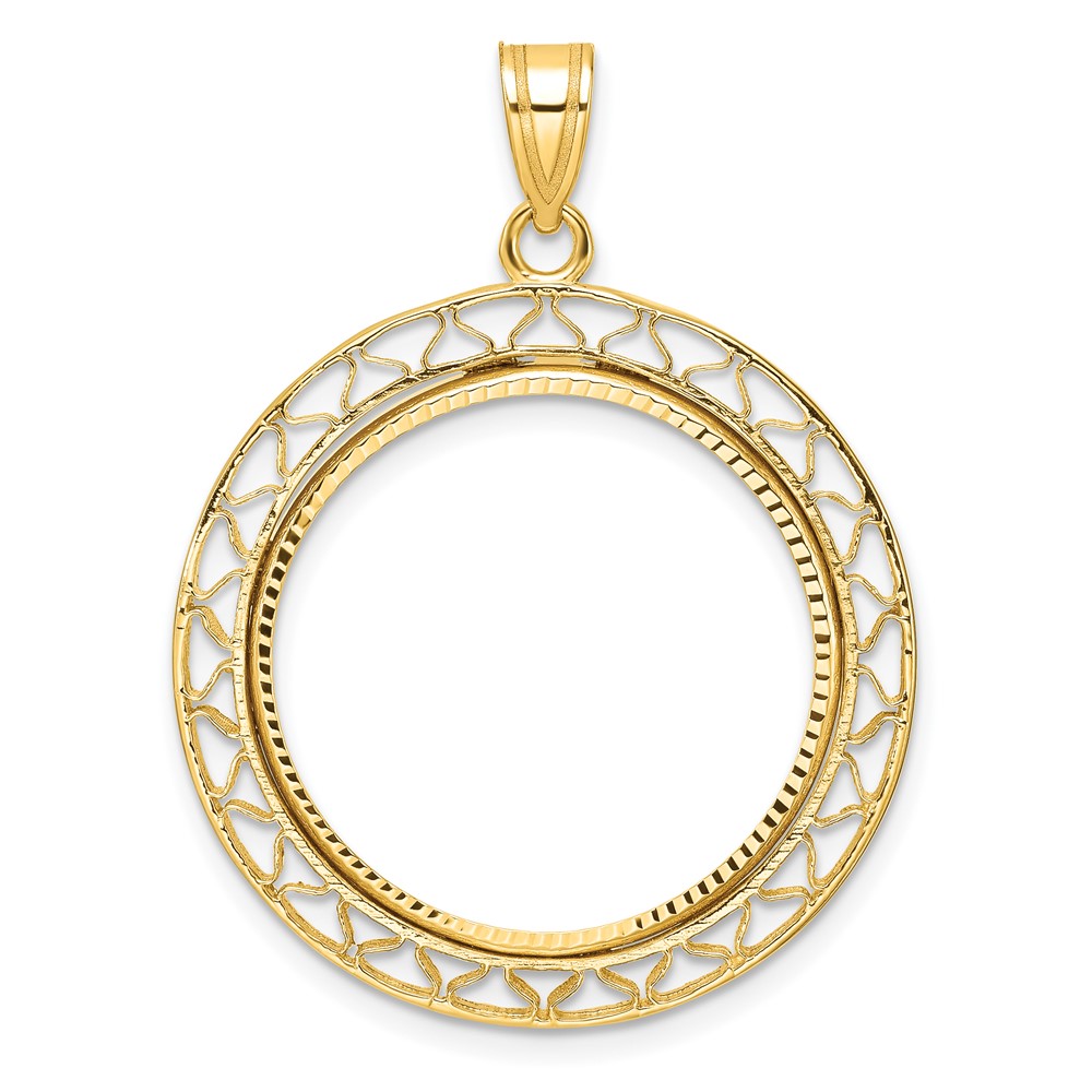 Wideband Distinguished Coin Jewelry 14k Polished and Diamond-cut Fancy Wire 22.0mm Prong Coin Bezel Pendant (C8194/22.0)