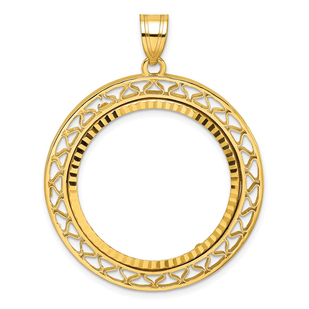 Wideband Distinguished Coin Jewelry 14k Polished and Diamond-cut Fancy Wire 27.0mm Prong Coin Bezel Pendant (C8193D/27.0)