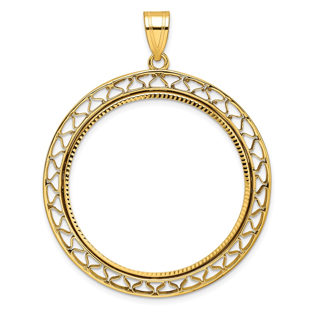 Wideband Distinguished Coin Jewelry 14k Polished and Diamond-cut Fancy Wire 32.7mm Prong Coin Bezel Pendant (C8194/32.7)