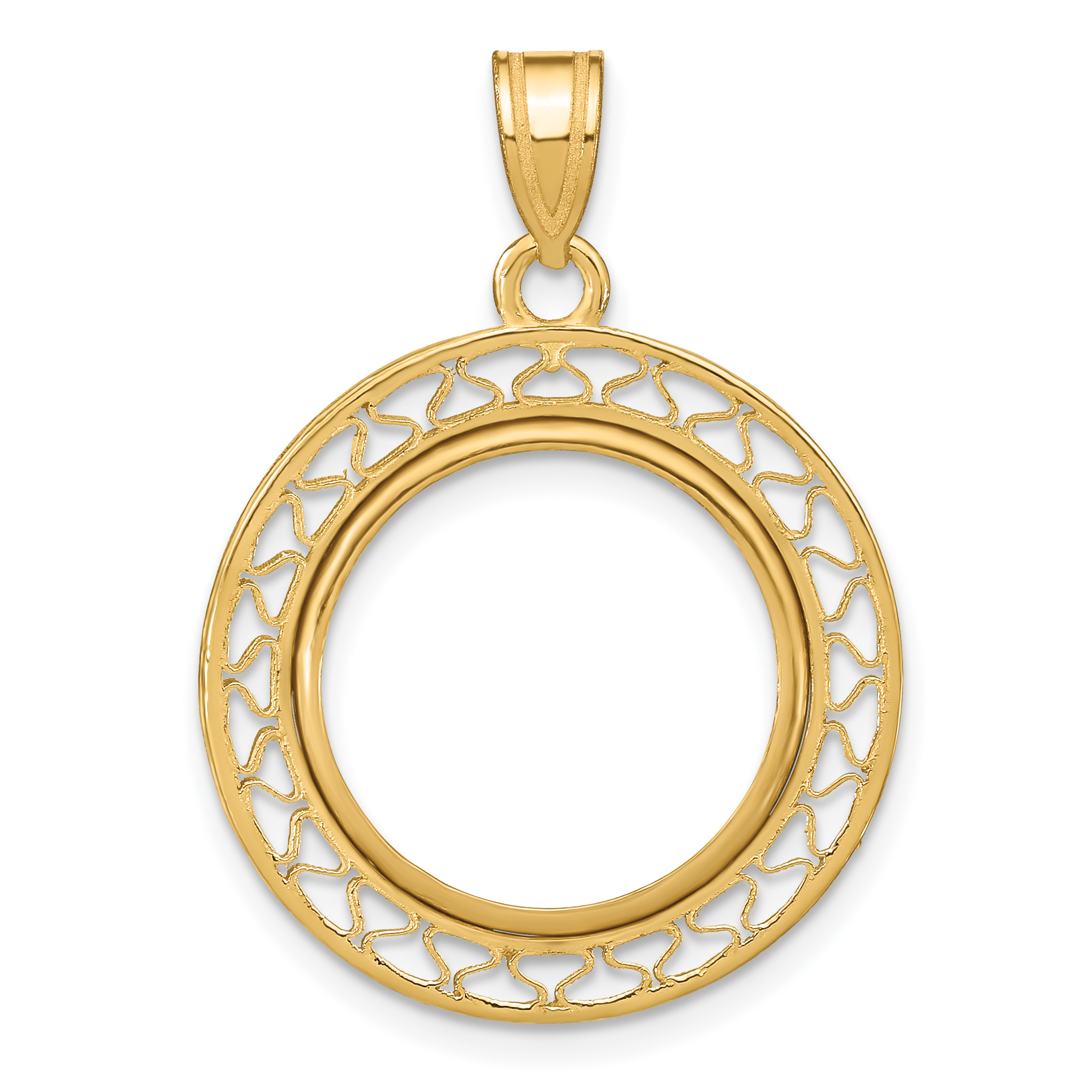 Wideband Distinguished Coin Jewelry 14k Polished Fancy Wire 16.5mm Prong Coin Bezel Pendant (C8193/16.5)