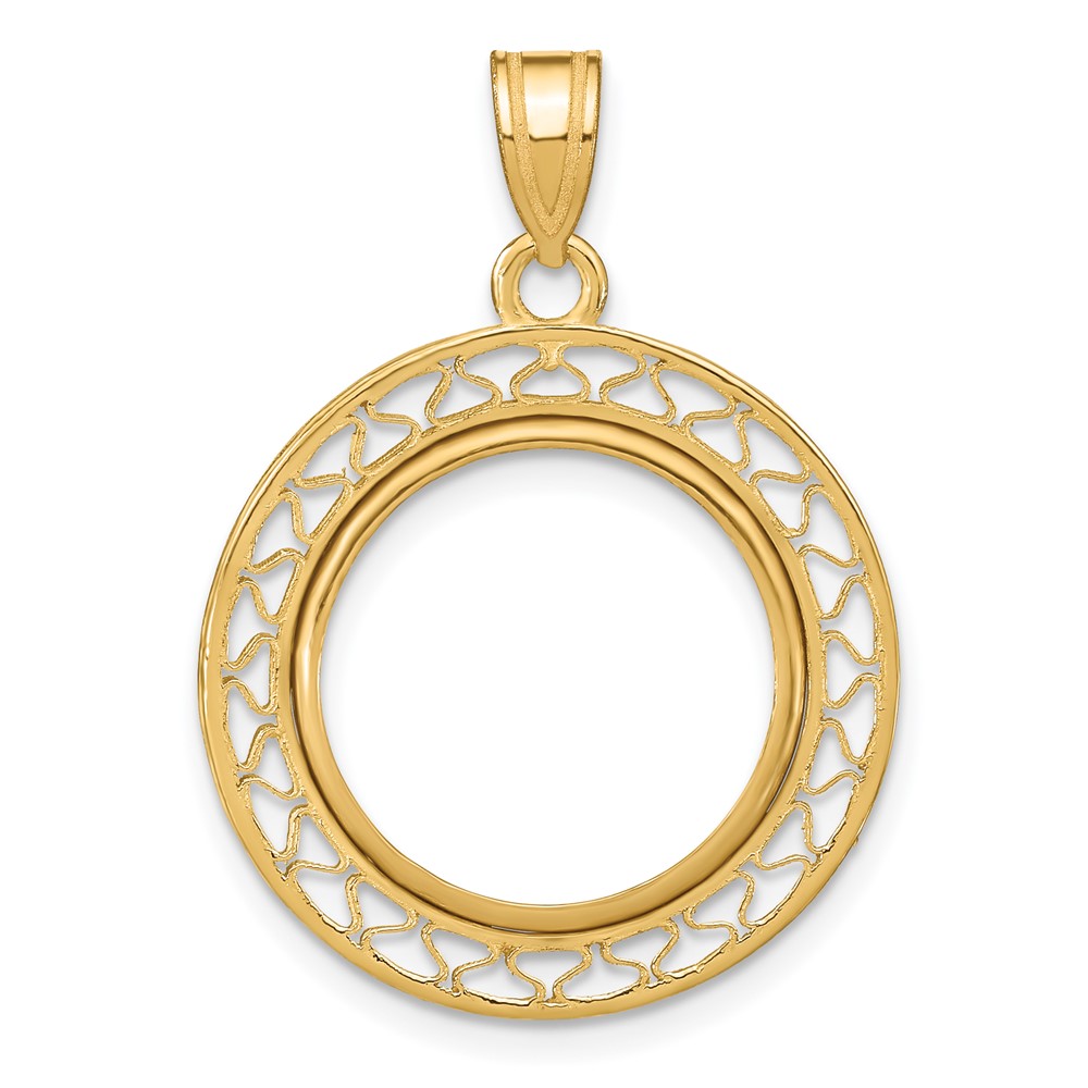 Wideband Distinguished Coin Jewelry 14k Polished Fancy Wire 16.5mm Prong Coin Bezel Pendant (C8193/16.5)