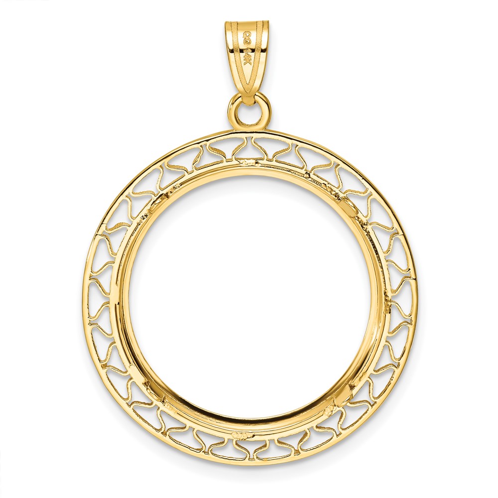 Wideband Distinguished Coin Jewelry 14k Polished Fancy Wire 22.0mm Prong Coin Bezel Pendant (C8193/22.0)
