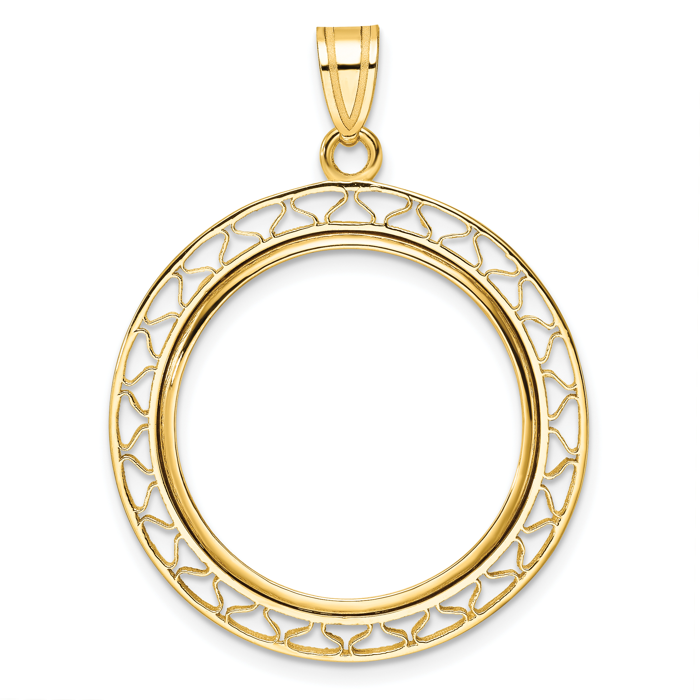 Wideband Distinguished Coin Jewelry 14k Polished Fancy Wire 22.0mm Prong Coin Bezel Pendant (C8193/22.0)