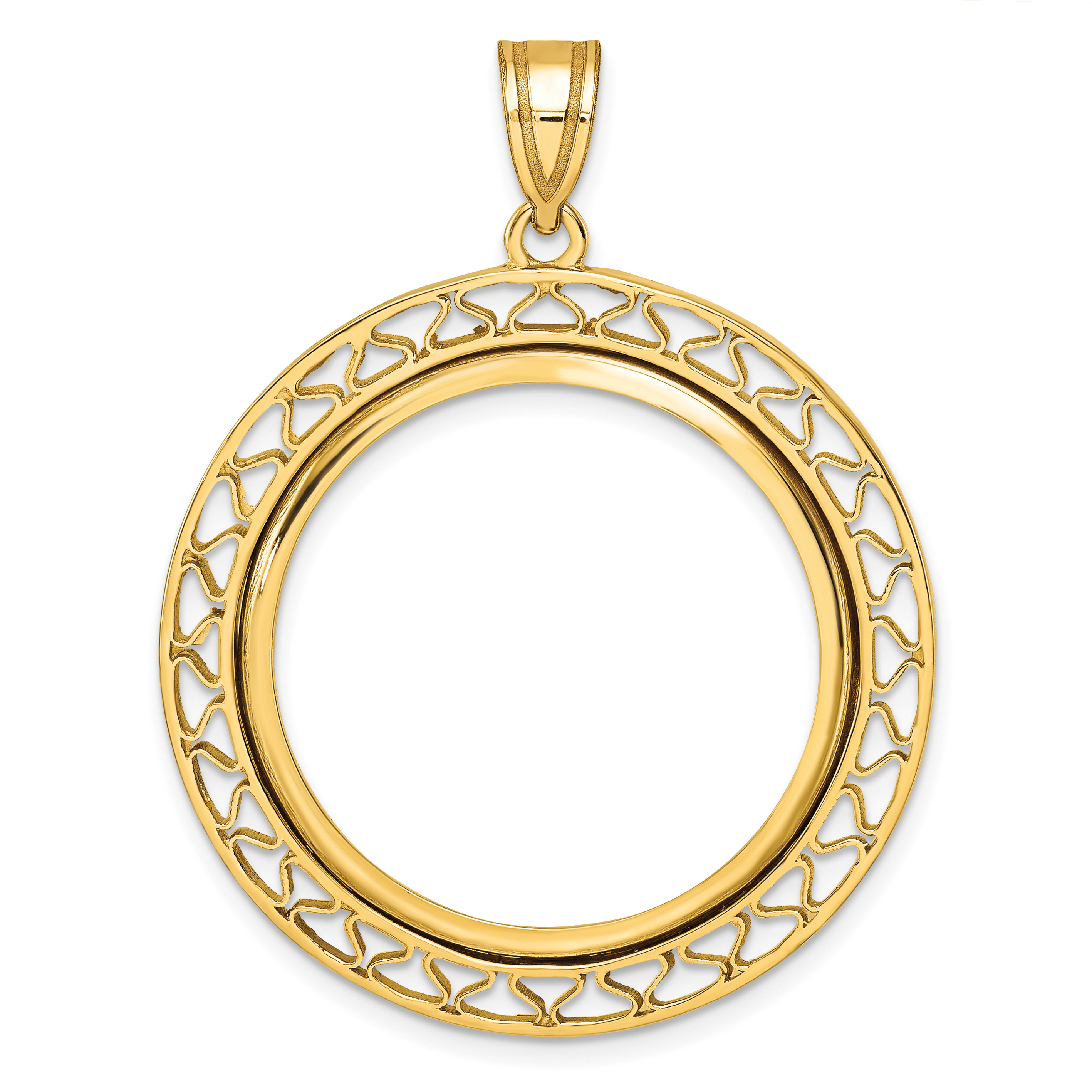 Wideband Distinguished Coin Jewelry 14k Polished Fancy Wire 27.0mm Prong Coin Bezel Pendant (C8193/27.0)