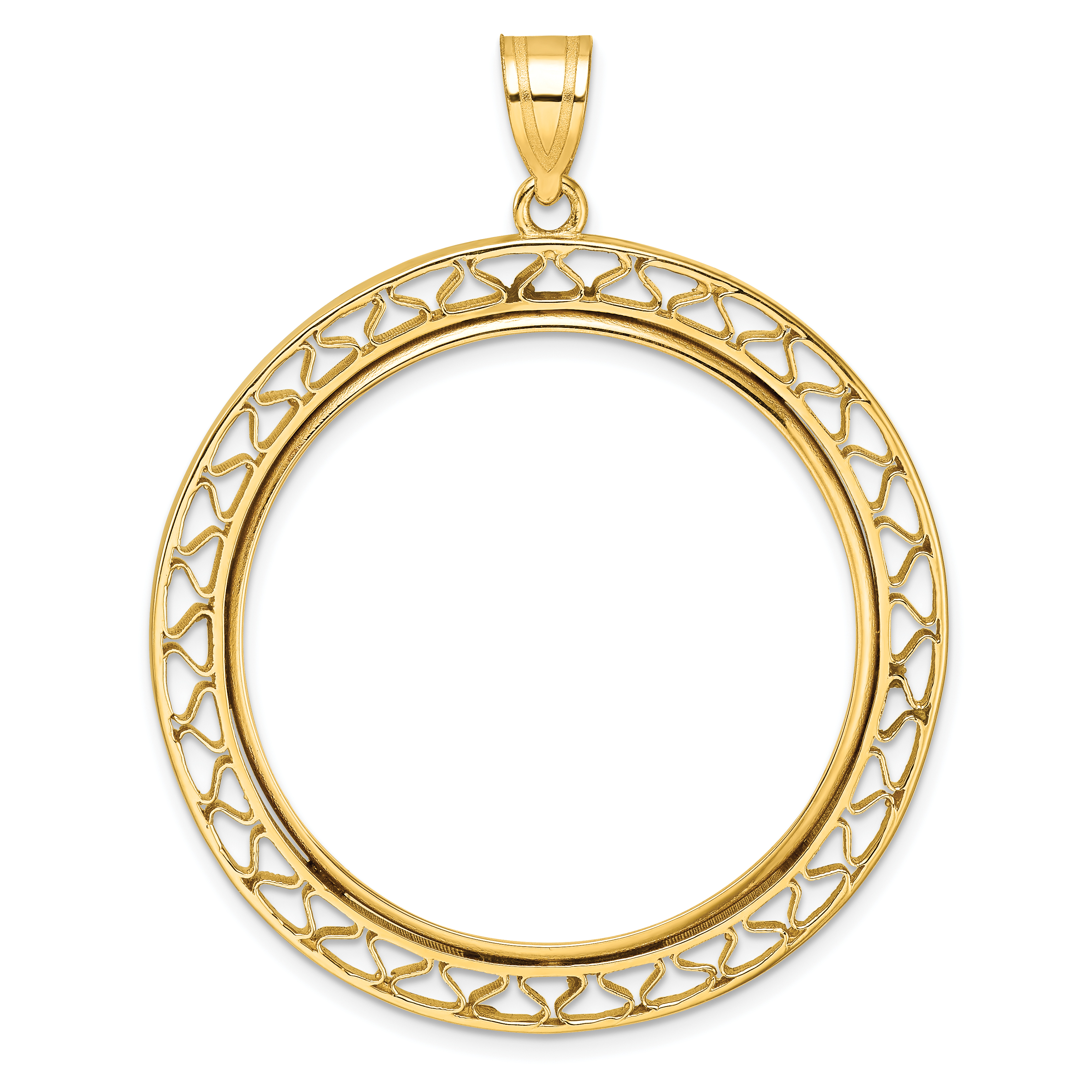 Wideband Distinguished Coin Jewelry 14k Polished Fancy Wire 32.7mm Prong Coin Bezel Pendant (C8193/32.7)
