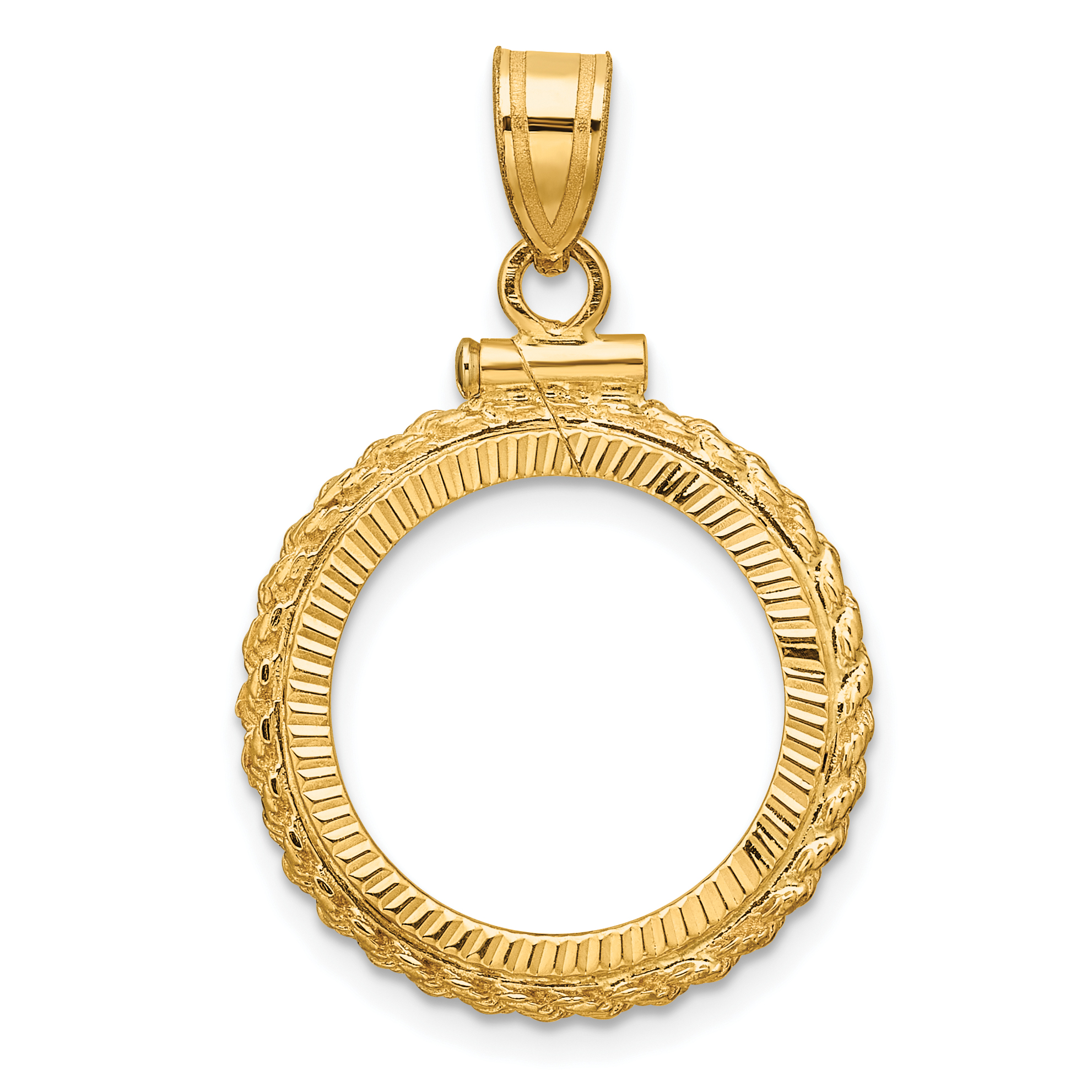 Wideband Distinguished Coin Jewelry 14k Polished and Diamond-cut Casted Rope 16.5mm x 1.35mm Screw Top Coin Bezel Pendant (C8195D/16.5)