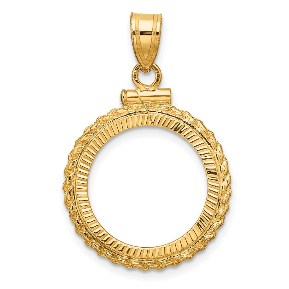 Wideband Distinguished Coin Jewelry 14k Polished and Diamond-cut Casted Rope 16.5mm x 1.35mm Screw Top Coin Bezel Pendant (C8195D/16.5)