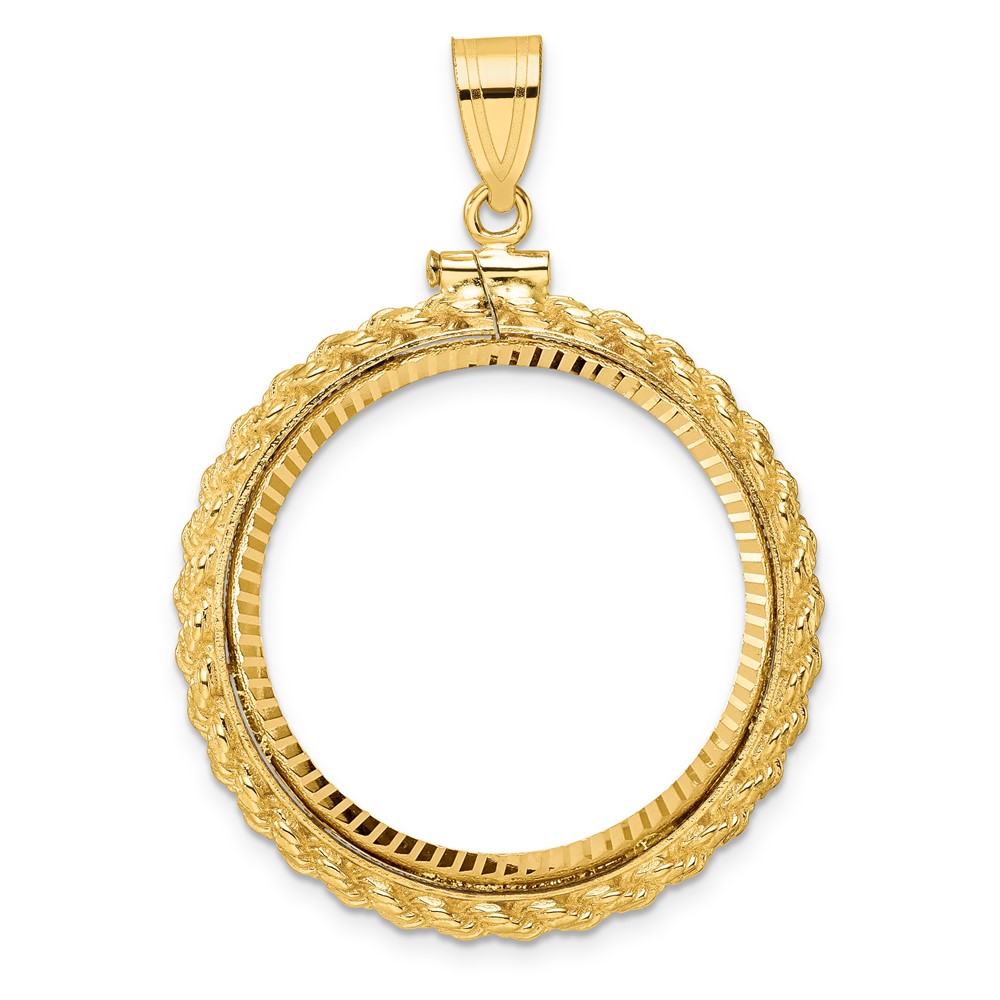 Wideband Distinguished Coin Jewelry 14k Polished and Diamond-cut Casted Rope 27mm x 2.35mm Screw Top Coin Bezel Pendant (C8196/27.0)