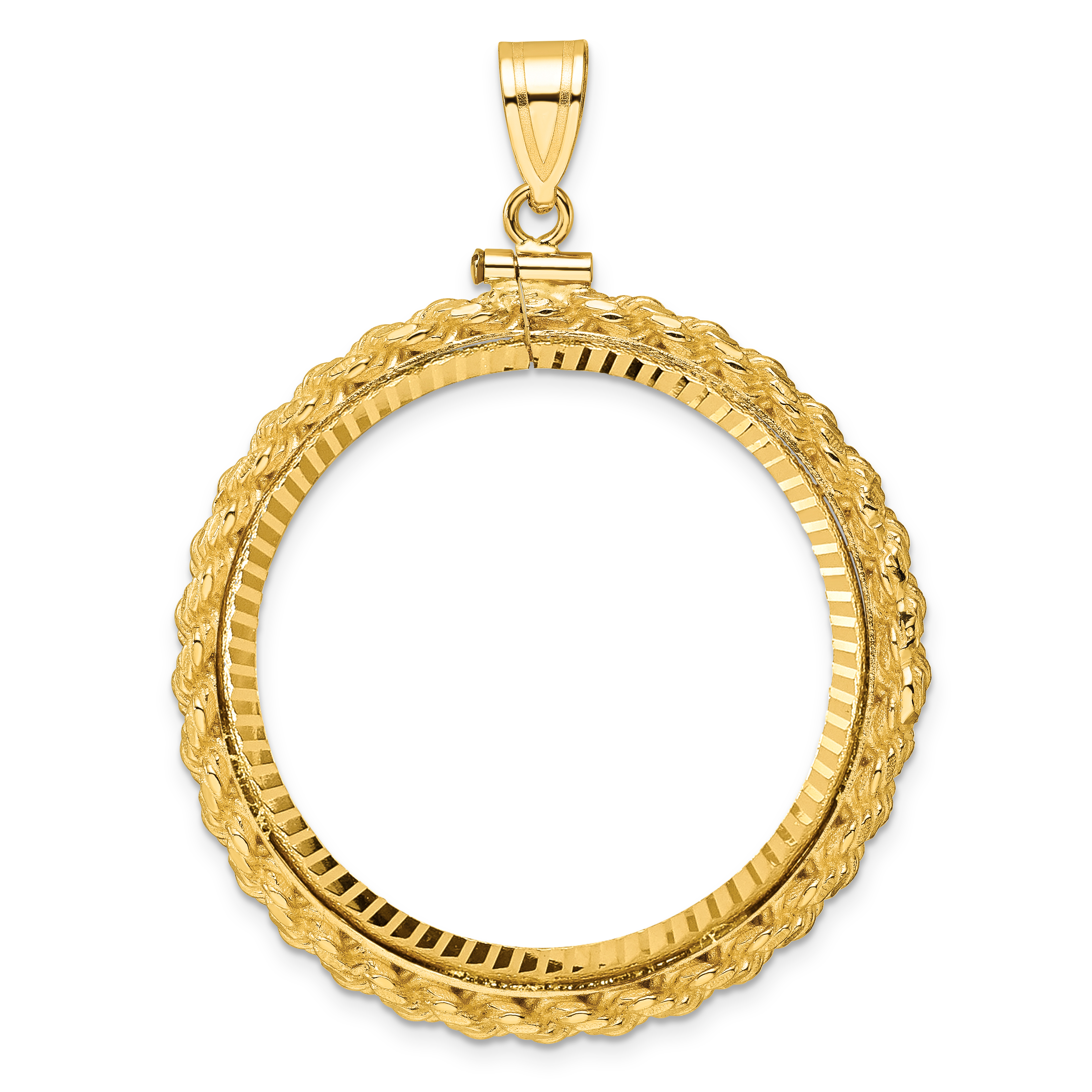 Wideband Distinguished Coin Jewelry 14k Polished and Diamond-cut Casted Rope 32.7mm x 3.00mm Screw Top Coin Bezel Pendant (C8196/32.7)