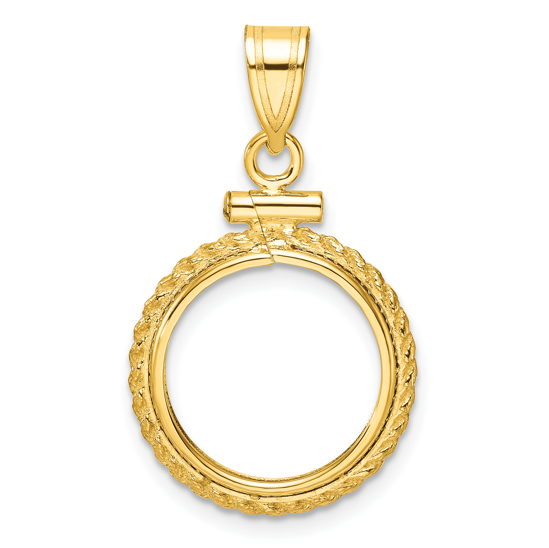 Wideband Distinguished Coin Jewelry 14k Polished Casted Rope 14.0mm x 1.1mm Screw Top Coin Bezel Pendant (C8195/14.0)