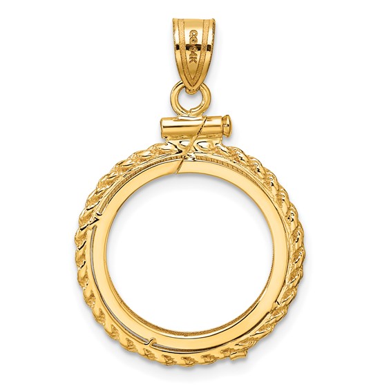 Wideband Distinguished Coin Jewelry 10k Polished Casted Rope 16.5mm x 1.35mm Screw Top Coin Bezel Pendant