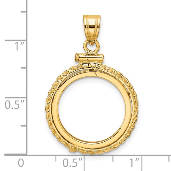 Wideband Distinguished Coin Jewelry 10k Polished Casted Rope 16.5mm x 1.35mm Screw Top Coin Bezel Pendant