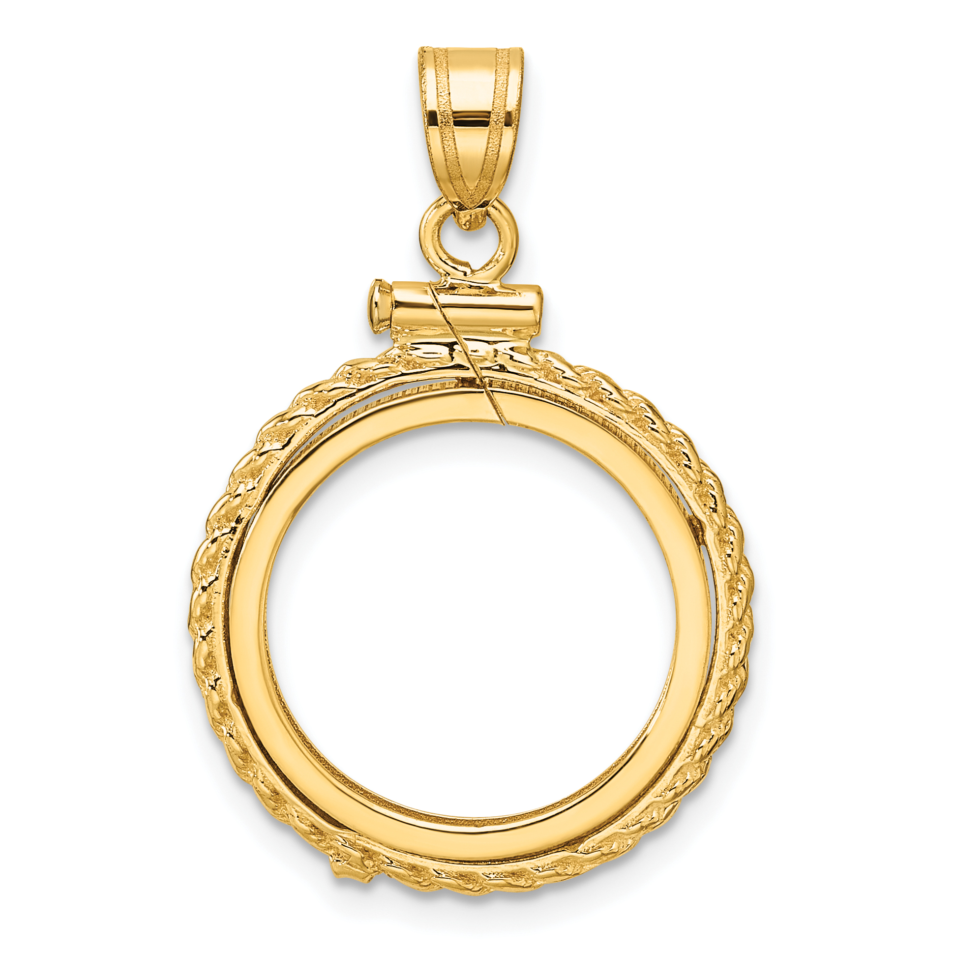 Wideband Distinguished Coin Jewelry 14k Polished Casted Rope 16.5mm x 1.35mm Screw Top Coin Bezel Pendant (C8195/16.5)