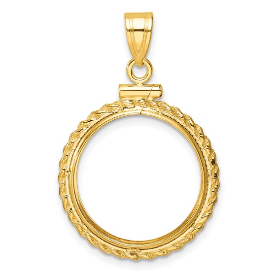 14ky Casted Rope Screw Top Coin Bezel Pendant                         