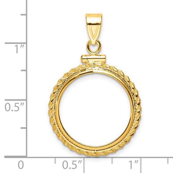 14ky Casted Rope Screw Top Coin Bezel Pendant                         