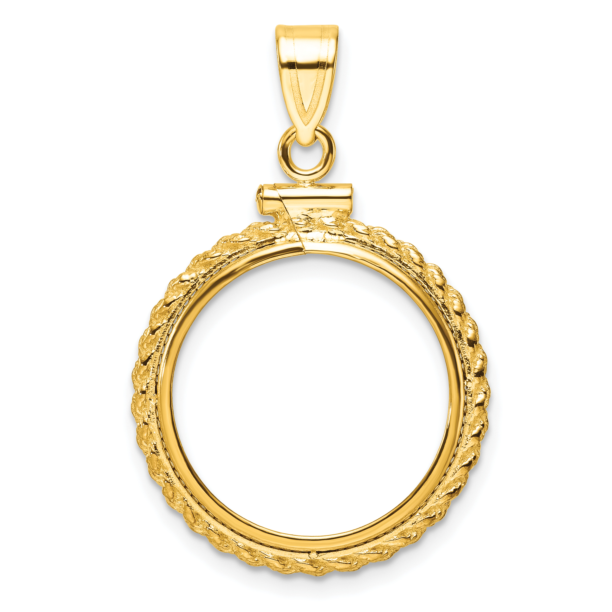 Wideband Distinguished Coin Jewelry 14k Polished Casted Rope 18.0mm x 1.35mm Screw Top Coin Bezel Pendant (C8195/18.0)