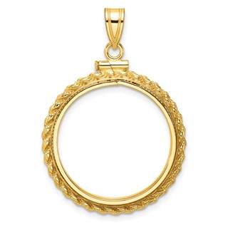 Wideband Distinguished Coin Jewelry 10k Polished Casted Rope 22.0mm x 1.9mm Screw Top Coin Bezel Pendant