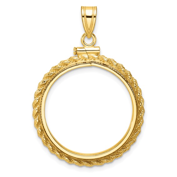 Wideband Distinguished Coin Jewelry 10k Polished Casted Rope 22.0mm x 1.9mm Screw Top Coin Bezel Pendant
