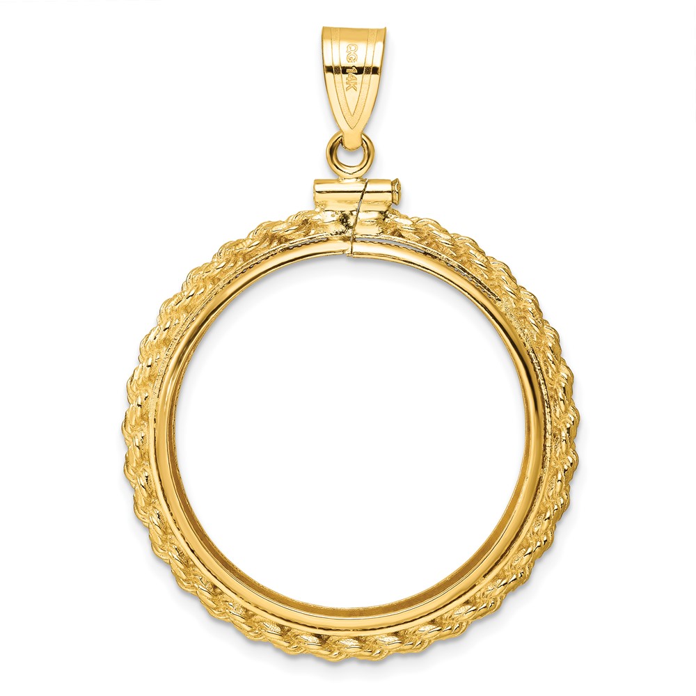 Wideband Distinguished Coin Jewelry 14k Polished Casted Rope 27.0mm x 2.35mm Screw Top Coin Bezel Pendant (C8195/27.0)