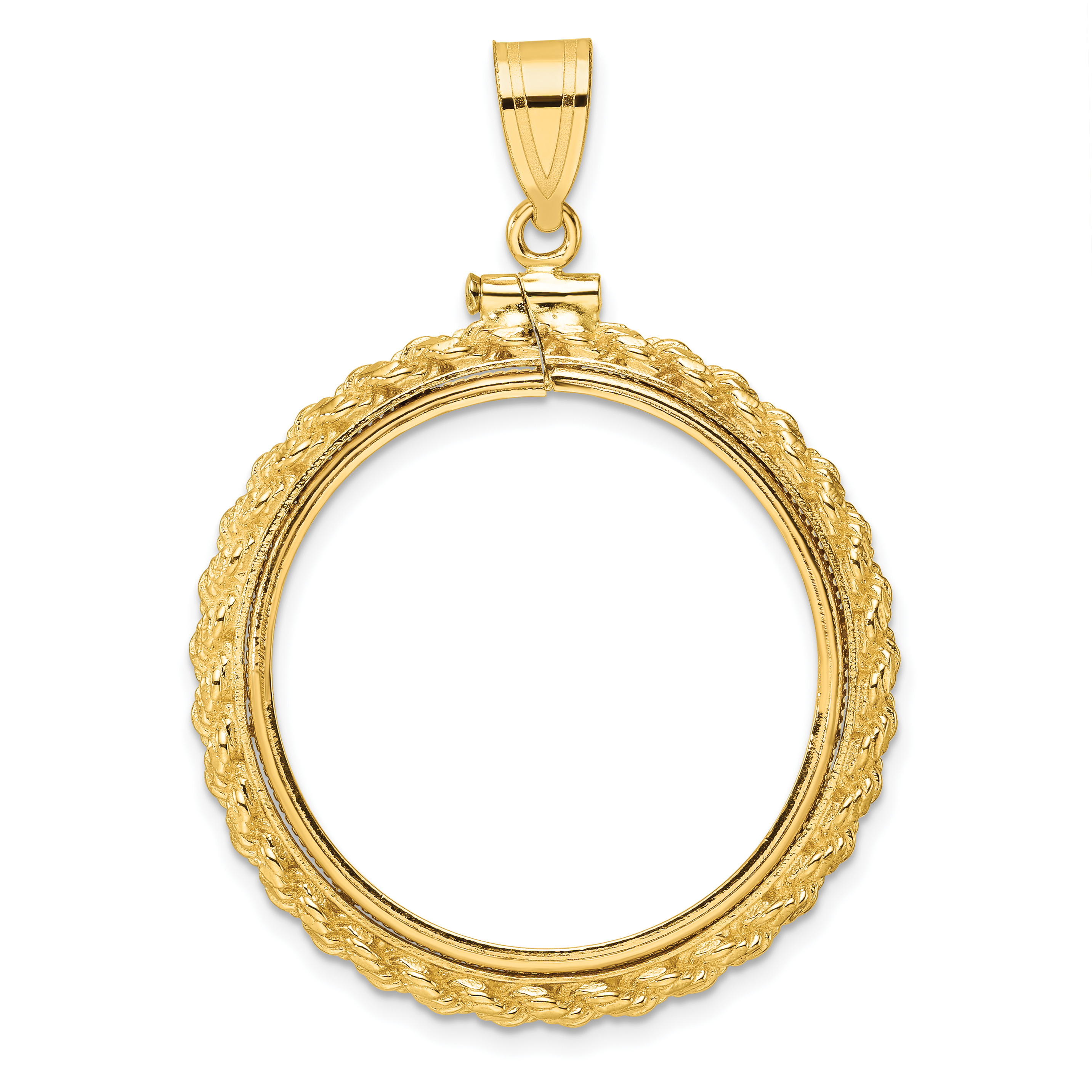 Wideband Distinguished Coin Jewelry 14k Polished Casted Rope 27.0mm x 2.35mm Screw Top Coin Bezel Pendant (C8195/27.0)