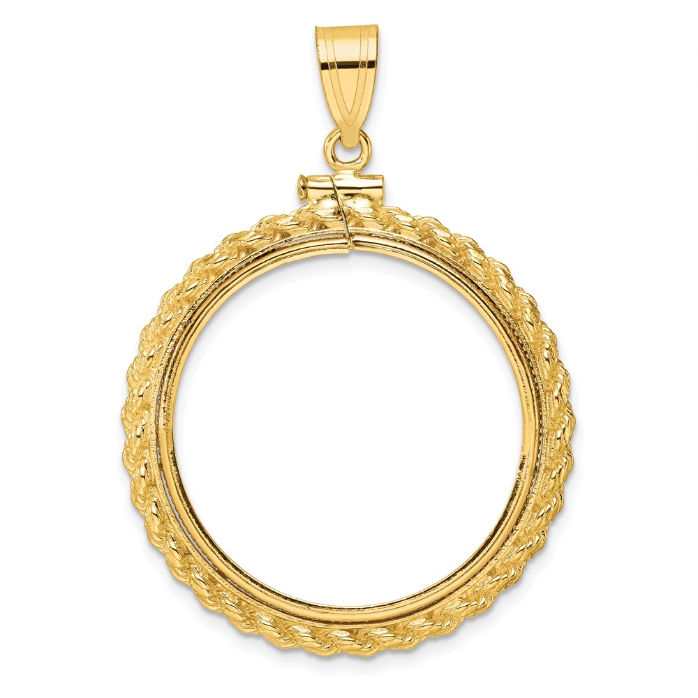Wideband Distinguished Coin Jewelry 14k Polished Casted Rope 27.0mm x 2.35mm Screw Top Coin Bezel Pendant (C8195/27.0)