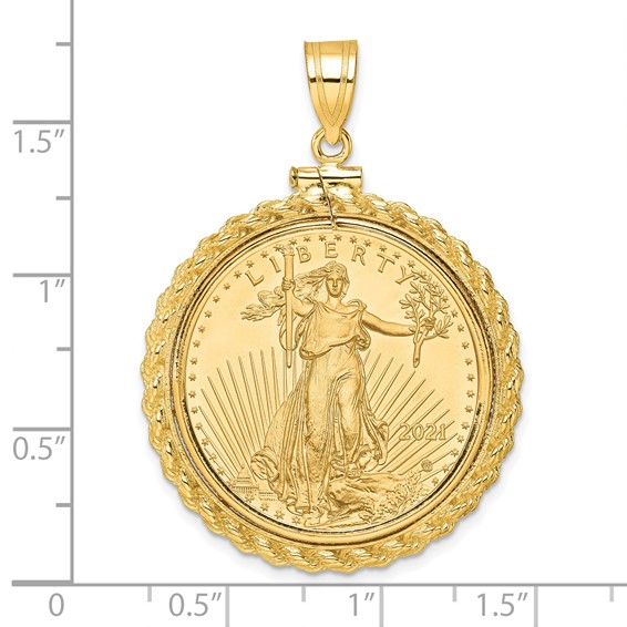Wideband Distinguished Coin Jewelry 10k Polished Casted Rope Mounted 1/2oz American Eagle Screw Top Coin Bezel Pendant