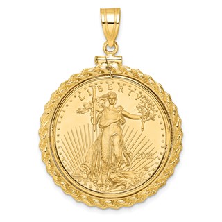 Wideband Distinguished Coin Jewelry 10k Polished Casted Rope Mounted 1/2oz American Eagle Screw Top Coin Bezel Pendant