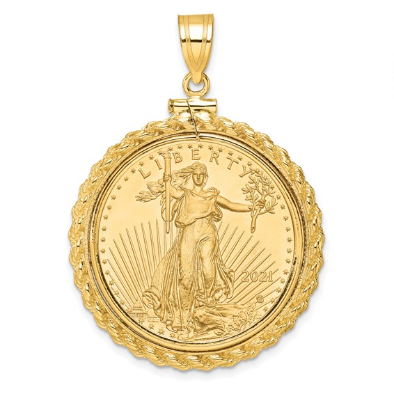 Wideband Distinguished Coin Jewelry 10k Polished Casted Rope Mounted 1/2oz American Eagle Screw Top Coin Bezel Pendant