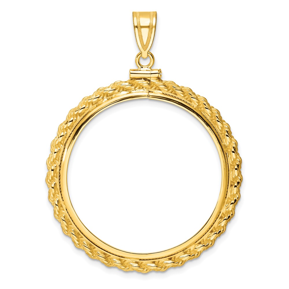 Wideband Distinguished Coin Jewelry 14k Polished Casted Rope 32.0mm x 2.85mm Screw Top Coin Bezel Pendant (C8195/32.0)