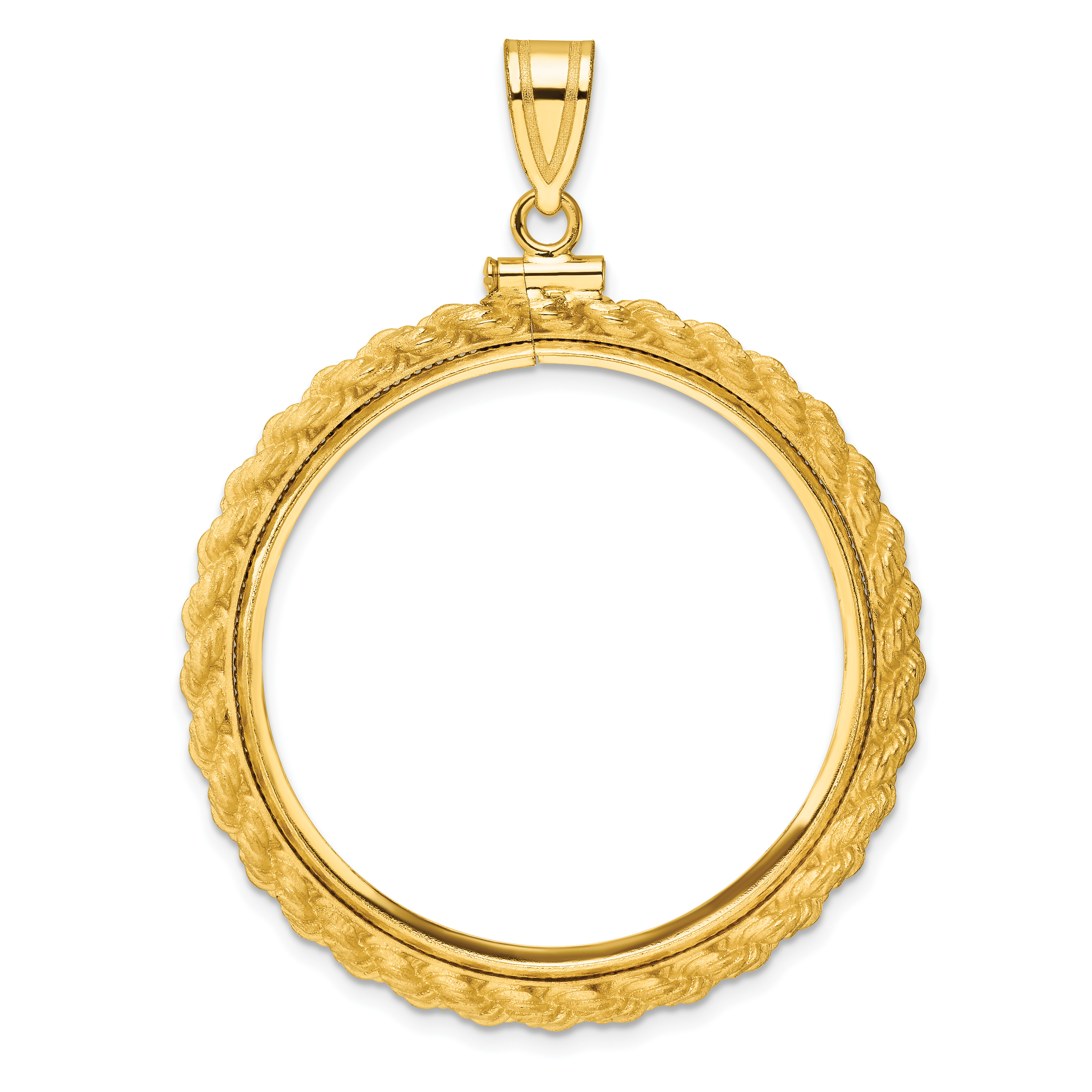 Wideband Distinguished Coin Jewelry 14k Polished Casted Rope 32.0mm x 2.85mm Screw Top Coin Bezel Pendant (C8195/32.0)